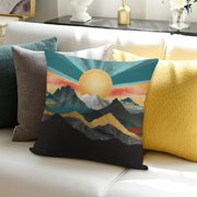 Pratyus Square Cushion Cover Mountains Sun Sky Home Sofa Couch Decor Set of 1 Pillow Covers 18x18in