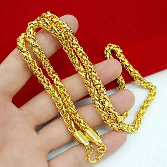 K-KED Men's Delicate Jewelry Cool 24K Yellow Gold Plated Hollow Chopin Chains Necklace 6mm 24"