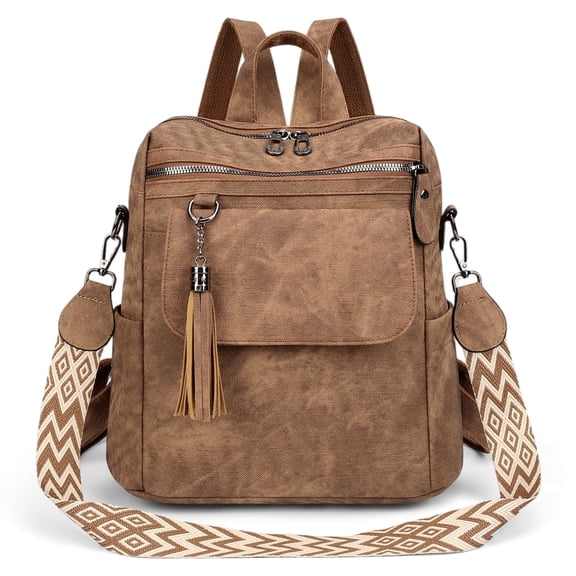 GOIACII Backpack Purse for Women PU Leather Medium Travel Backpack Fashion Designer Ladies Shoulder Bag Satchel Handbags with Tassel
