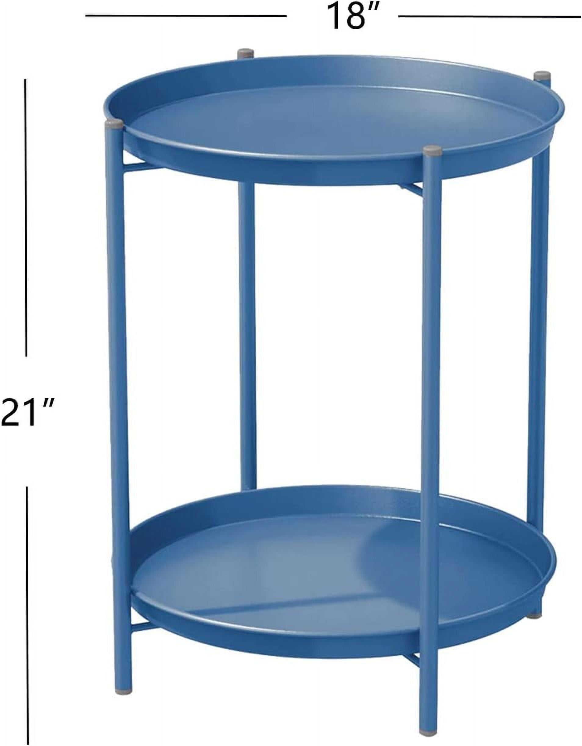 Grand Patio Indoor & Outdoor Side Table 2-Tier, Weather-Resistant Steel Round End Table for Porch, Poolside, Bedroom, Living Room, Peacock Blue