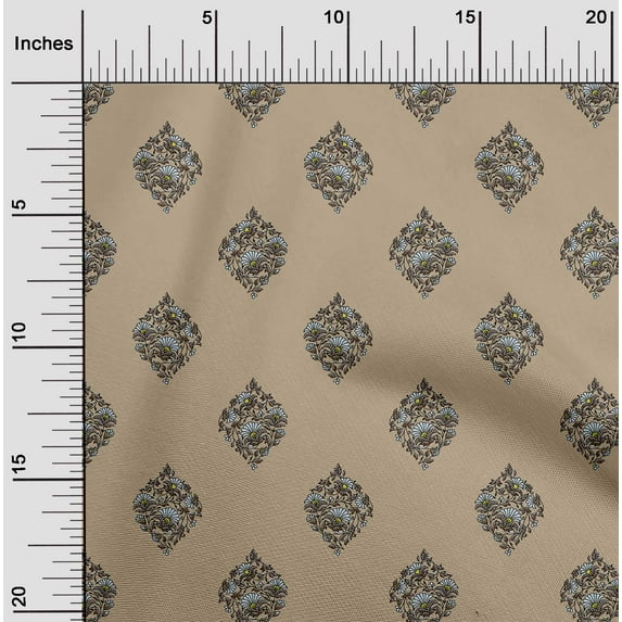 oneOone Cotton Poplin Twill Light Brown Fabric Leaves & Flower Floral Sewing Material Print Fabric By The Yard 56 Inch Wide