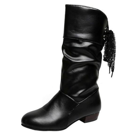 Stylish Mid Calf Booties with Round Toe Comfy Non-Slip Bottom Shoes for Women Female