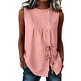 thumbnail image 2 of Inverlee Linen Sleeveless Tank Tops for Women Side Tie Button Decor Loose Fit Blouses Beach Daily Casual Camisoles Pink S, 2 of 8