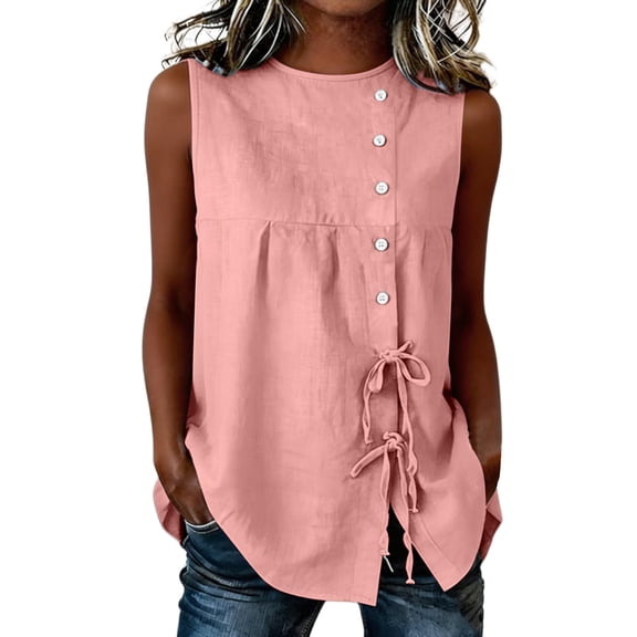 Cilsoka Womens Front Tie Tank Tops Pleated Babydoll Top Sleeveless Button Down Shirt Summer Outfits 2026
