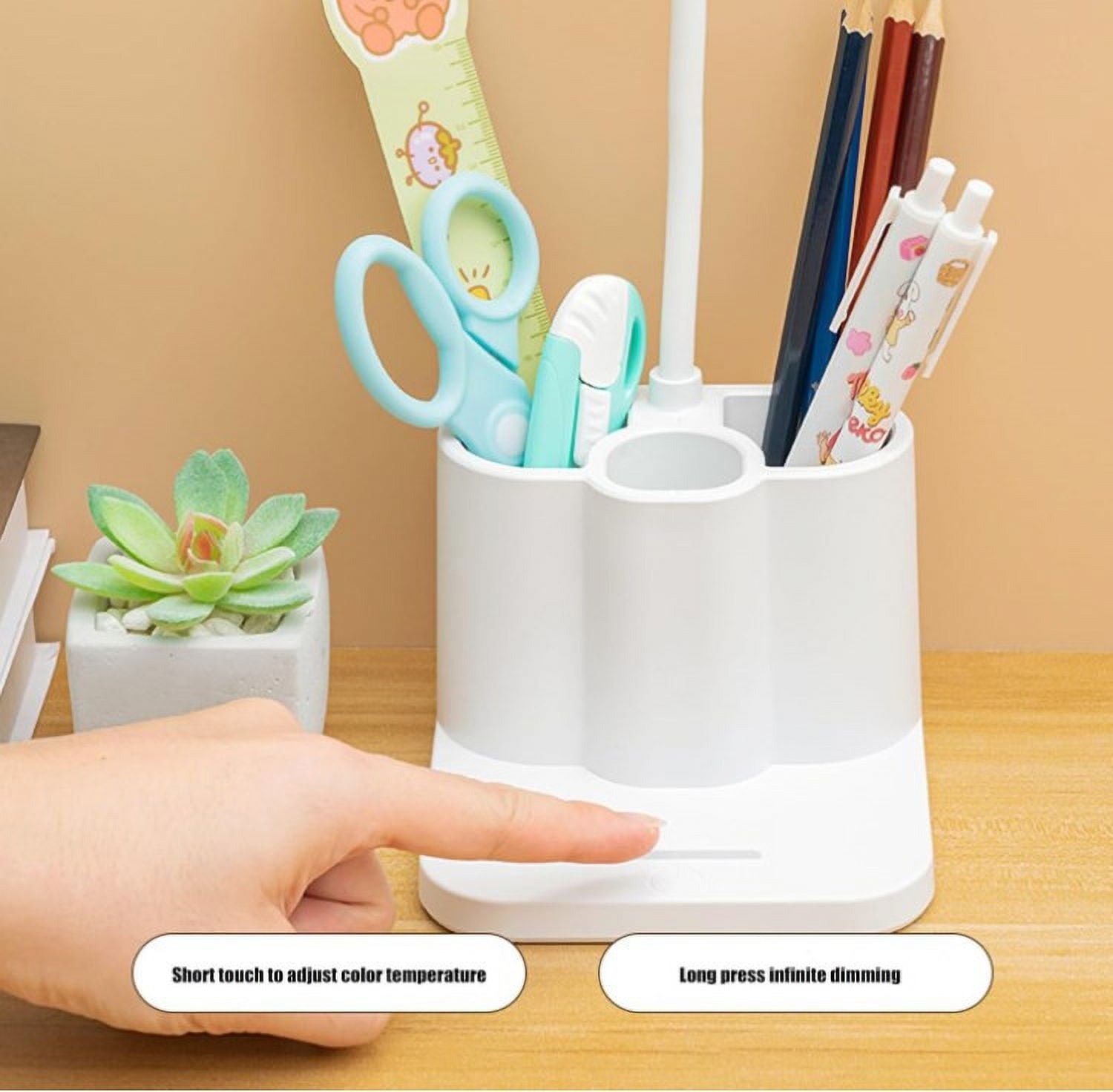 Rechargeable LED Desk Lamp - Touch Control, Stepless Dimming, 3 Color Modes, Gooseneck Design with Pen Holder & Night Light, for Study, Reading, Home Office, Dorm, and Bedroom