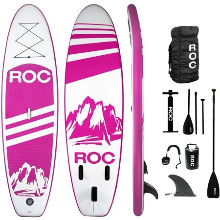 Roc Inflatable Stand Up Paddle Board W Free Premium SUP Accessories & Backpack, Non-Slip Deck. Bonus Waterproof Bag, Leash, Paddle and Hand Pump