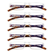 5 Pairs Reading Glasses, Blue Light Blocking Glasses, Computer Reading Glasses for Women and Men, Fashion Square Eyewear Frame (Tortoise,+1.00 Magnification)