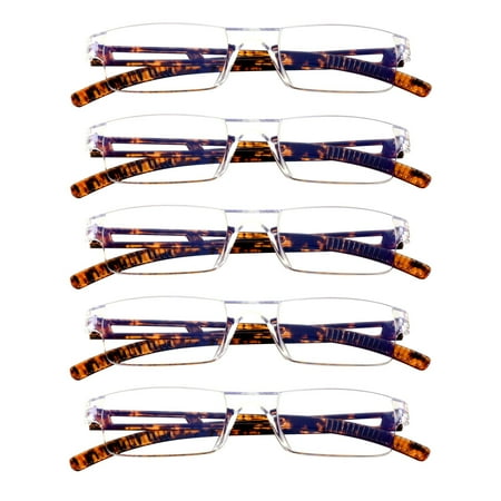5 Pairs Reading Glasses, Blue Light Blocking Glasses, Computer Reading Glasses for Women and Men, Fashion Square Eyewear Frame (Tortoise,+1.00 Magnification)