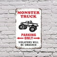 thumbnail image 5 of Monster Truck Parking Only Violators Will Be Smashed Vintage 10 Inch x 14 Inch Aluminum Metal Sign Big Tires Big Rules Perfect for Garages Kids Rooms Playrooms Fun Gift for Monster, 5 of 6
