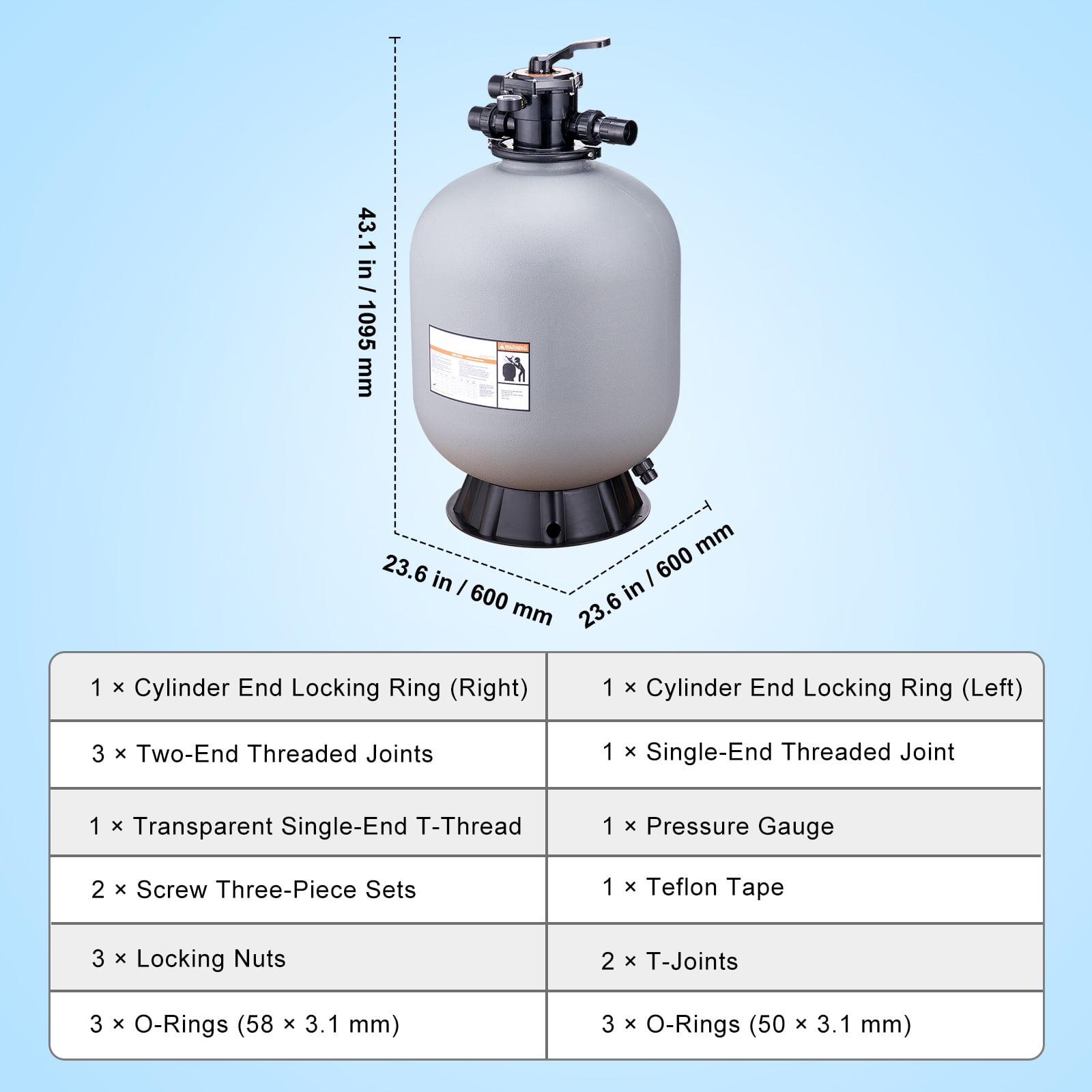KFFKFF 24" Sand Pool Filter, 3900 GPH Flow Speed, 7 Modes Functional Sand Filter System, Suitable for Above Ground Pools and Inground Pools up to 39,000 Gallons
