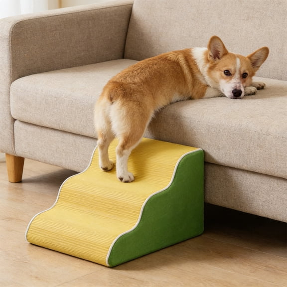 Non-Slip Pet Stairs for Dogs & Cats – Multi-Step Ramp for Bed, Couch & Sofa | Portable Ladder for Small, Medium & Senior Pets – Indoor/Outdoor Use – Green,S