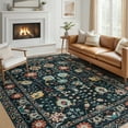 thumbnail image 5 of Toyoso 9x12 Area Rug Living Room Rugs - Machine Washable Traditional Floral Rug Non-Slip Classic Farmhouse Entryway Mat for Indoor Front Door, Kitchen, and Home Décor – Black, 5 of 9