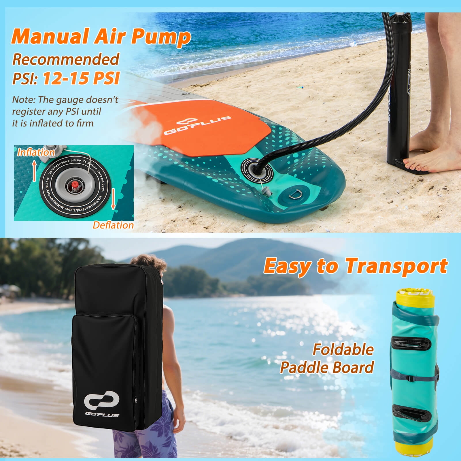 Goplus 11' Inflatable Stand Up Paddle Board for Adults with Kayak Seat Leash Hand Pump,Turquoise