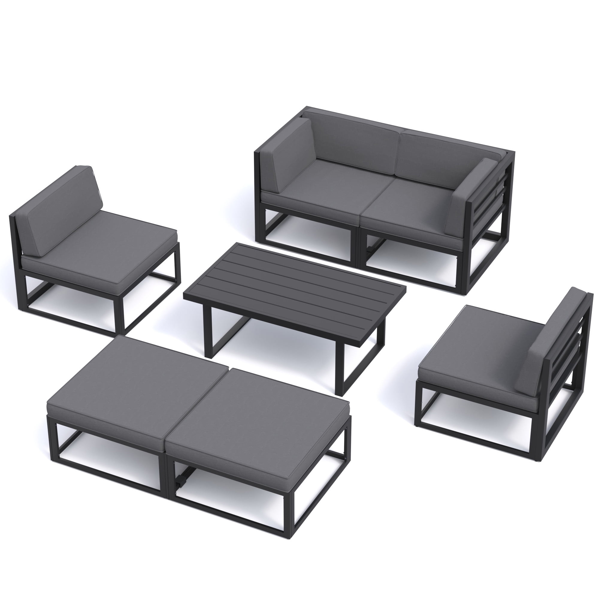 MRUAKA Aluminum Patio Furniture Set,7 Piece Modern Outdoor Furniture with 5 inch Cushion, Metal Patio Sectional Conversation Sets for Deck, Backyard, Porch,Gray(Included Waterproof Covers)