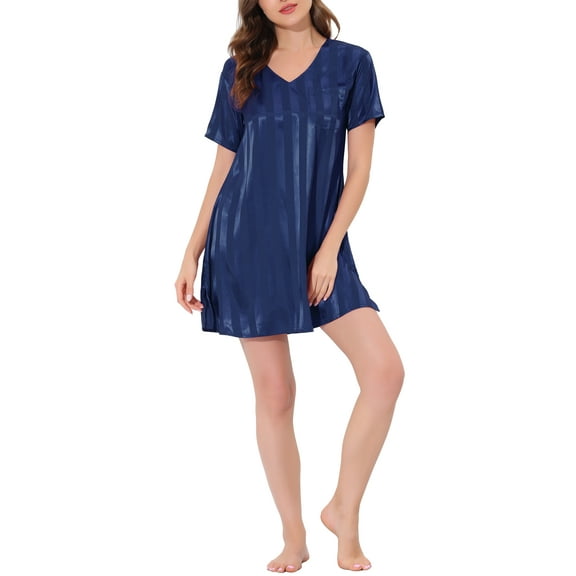 Unique Bargains Women's Pajamas Satin Dress Nightshirt Lounge Sleepwear Nightgown