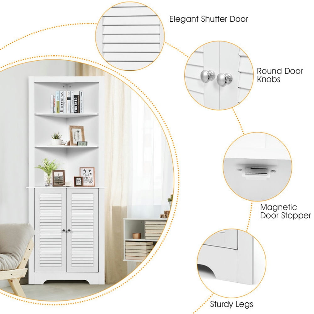 Finihen Bathroom Storage Cabinet, Bathroom Floor Cabinet, Free Standing Tall Bathroom Corner Storage Cabinet with 3 Shelves, for Bathroom, Living Room, Bedroom, Kitchen, White