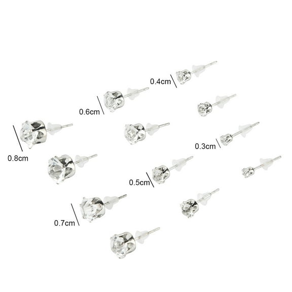 JikouIivo 6 Pairs Stud Earrings Set,Clear Cubic Zirconia Stainless Steel Earrings for Women