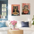 thumbnail image 6 of Framed Funny Black Cat Canvas Wall Art Set of 2, Vintage Japanese Cat Eating Ramen Poster, Unique Gifts and Cat Lover Printing Picture, for Living Room Kitchen Dining Room Wall Decor 12x16in, 6 of 6
