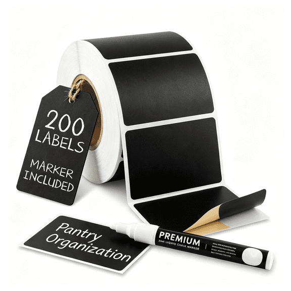CCOCC 200 Chalkboard Labels for Food Containers,Reusable Black Stickers with Chalk Marker,Removable Pantry Chalk Board Jar Labels Stickers for Glass Jars,Storage Food Mason Jars