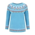 thumbnail image 5 of Women's 2026 Vintage Argyle Striped Knitted Sweaters Loose Long Sleeve Crewneck Pullover Casual Fall Winter Daily Tops Sky Blue XL, 5 of 6