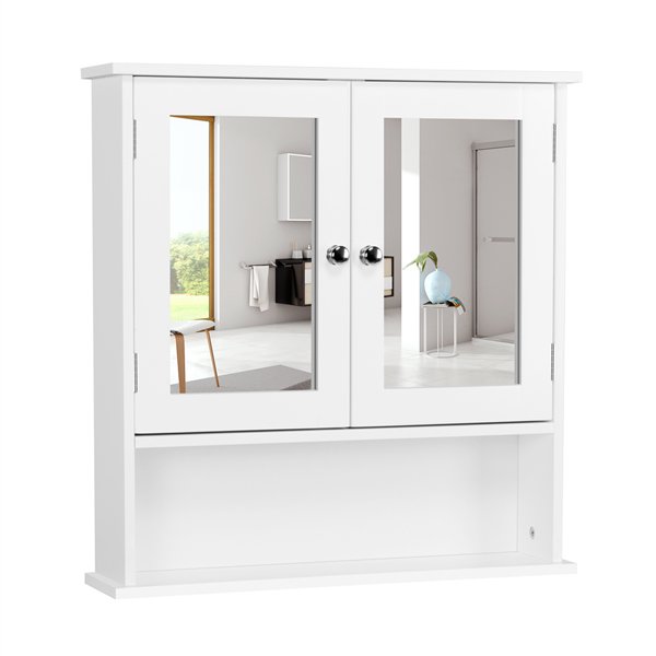 Yaheetech Armoire Murale en Bois avec Doubles Portes et Tablette Ajustable, Blanc