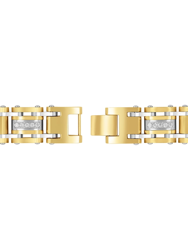 Men's Two-Tone Stainless Steel Cubic Zirconia Bracelet
