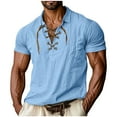 thumbnail image 2 of Dianli Shirts for Men Beefy Muscle Short Sleeve Solid Color T-Shirt Round Neck Lapel Lace-Up Retro Casual Muscle-Fit Lightweight Breathable Cotton-Blend Tee Summer Casual, 2 of 7