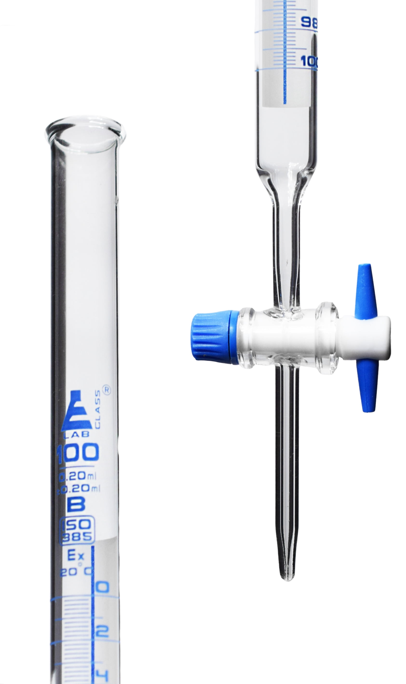 Lab Burette, 100mL Schellbach Design for Accurate Miniscus Reading Class B 0.2mL Blue