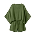 thumbnail image 5 of Cutuoiiu Women's Loose Fit Solid Color Cotton Linen Two Piece Set with V-Neck Batwing Top and Pocket Shorts for Summer Casual Wear Gifts, 5 of 8