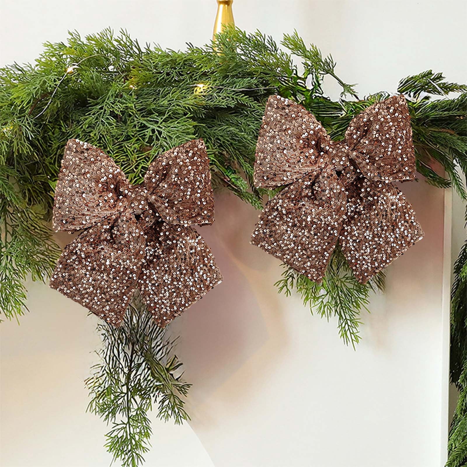 Christmas Bow 11x10 Inches Premium Velvet Ribbon with Sequins Glitter Decoration for Christmas Tree Wedding Gift Box Party Decor Multiple Size Options Available