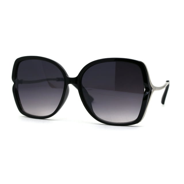 Lunettes de Soleil Oversize Papillon Métal Cygne Temple Courbé Chic Noir Argent Fumée