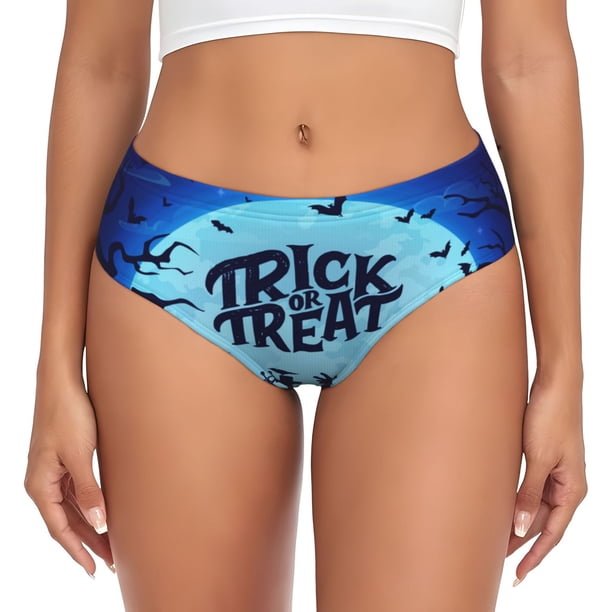 Fotbe Halloween Trick Or Treat Calzones Estampados para Mujer – Ropa Interior de Algodón, Cómoda, Suave y Elástica-4X-Large