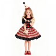 thumbnail image 2 of RUINIXCW Kids Halloween Clown Cosplsy Costume Long Sleeve Tops Striped Overalls Pants Hat Set for Themed Party, 2 of 6