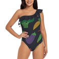 thumbnail image 2 of Hypno Veggies One Piece Swimwear One Shoulder Ruffle Swimsuit Women Backless Bathing Suit Hypno Hypnosis Veggies Vegetable, 2 of 5