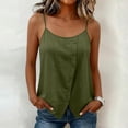 thumbnail image 5 of VBVC Women's Cotton Linen Side Button Tank Top , Ladies' Spaghetti Strap Asymmetrical Blouse , Summer Vacation Casual Cami For Women ,Army Green,S-2XL, 5 of 9