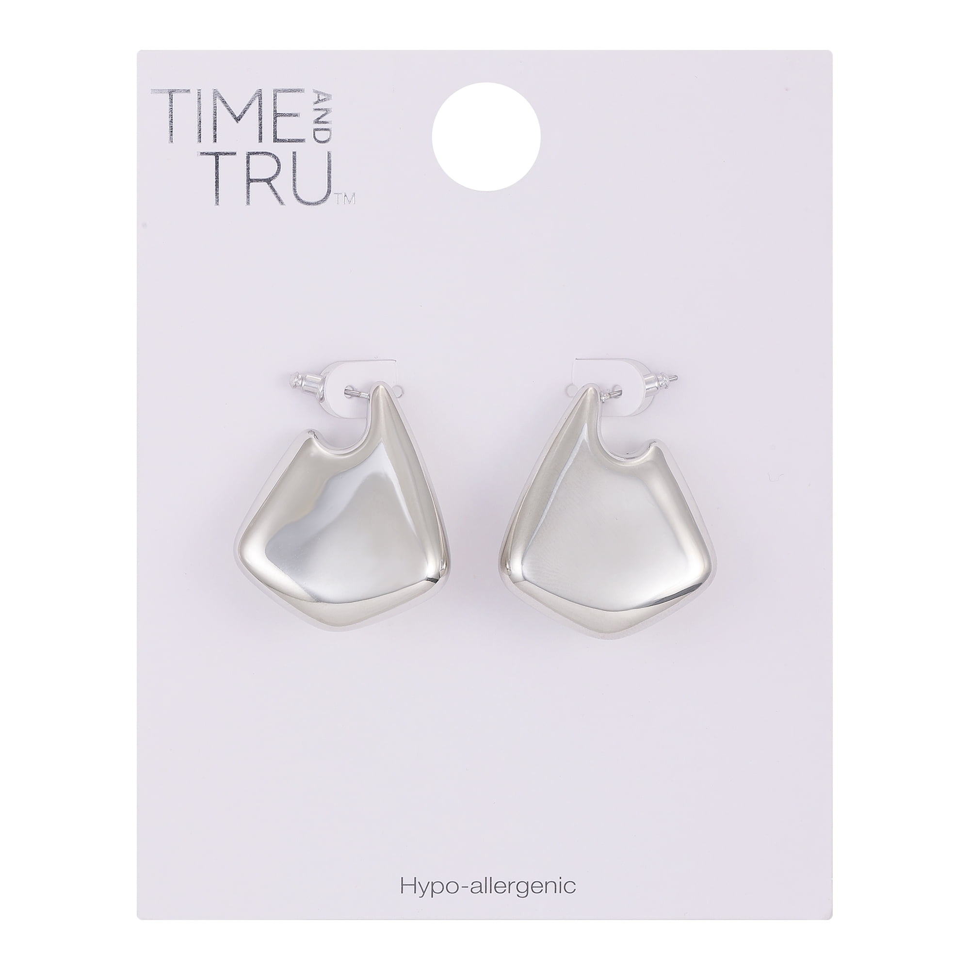 Time and Tru Women's Silvertone Large Bean Stud Earring