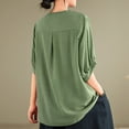 thumbnail image 4 of Cotton Linen Tees Shirts for Womens Ruffle V Neck Half Sleeve Tops Shirts Classic Embroidered Tunics Tops Solid Basic Tunic Blouses Baggy Boho Dressy Shirts Beach Holiday Outfits, 4 of 5