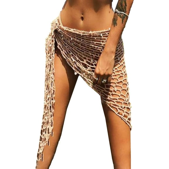 Swimwear Cover Up Hand Crochet Shawl Capelet Fishnet Skirt (L1 - Khaki)