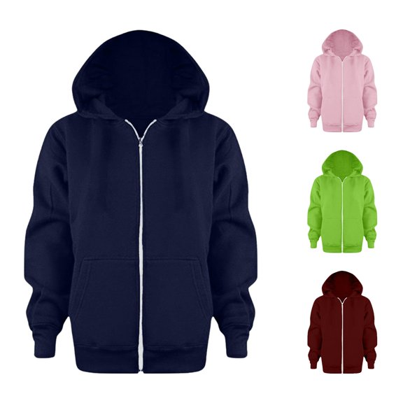 Kids Zip Up Hoodie Sweatshirt Girls Boys Solid Color Long Sleeve Jacket Casual Outerwear