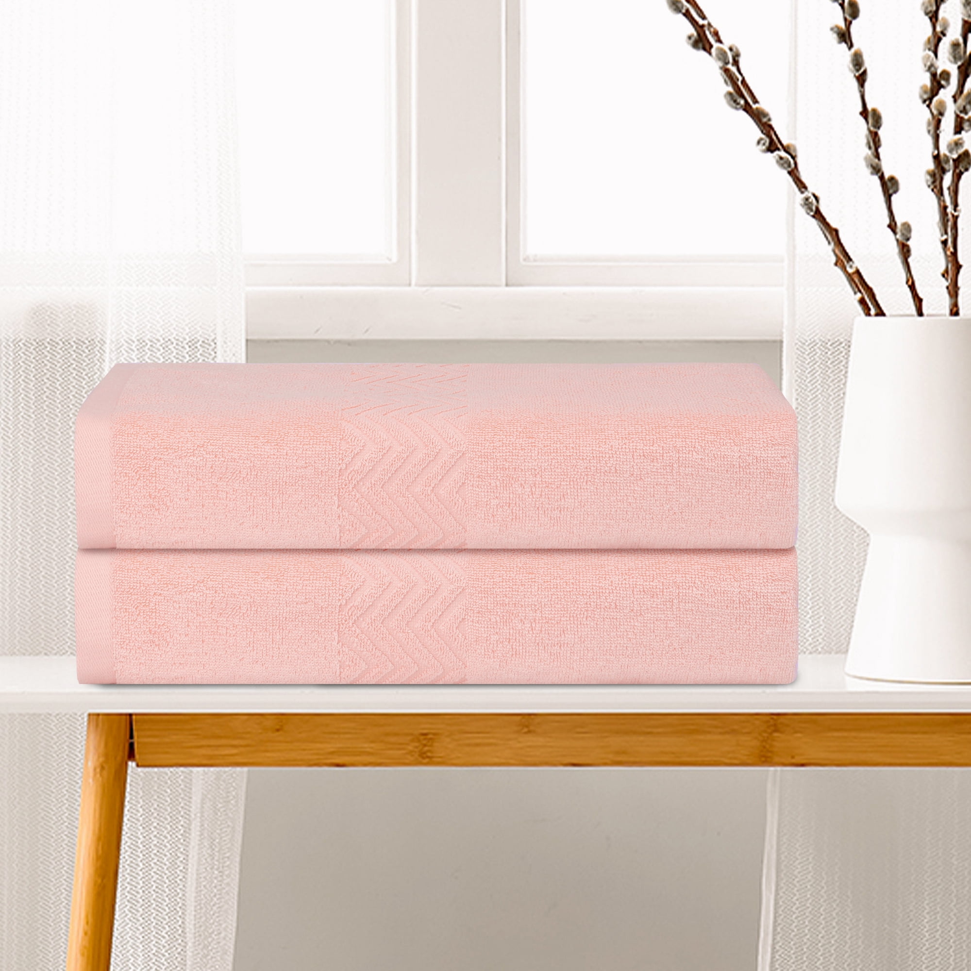 Unique Bargains Textured Comfort Bath Towels Quick Dry Large Plush Towels for Bathroom Pink 28" x 56"
