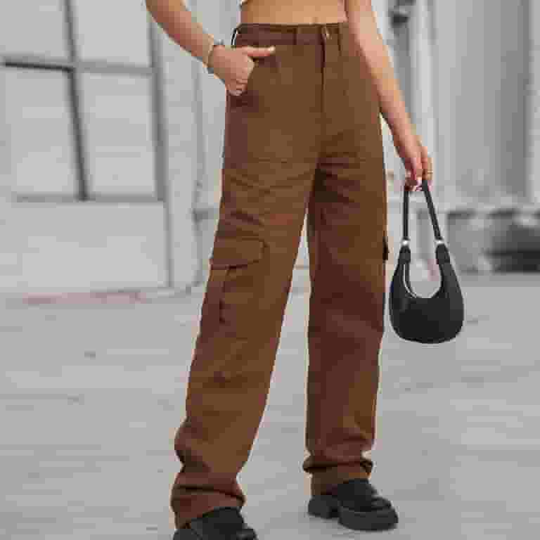 Juniors' Long Relax Cargo Pants, Elastic High Waist, Street Juniors' Long Relax Cargo Pants, Elastic High Waist, Street