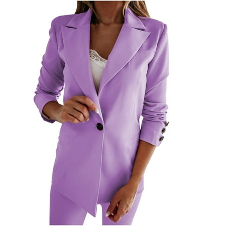 

Women s Blazer Jacket Casual Long Sleeve One Button Trench Coat Elegant Slim Fit Notch Lapel V Neck Cardigans