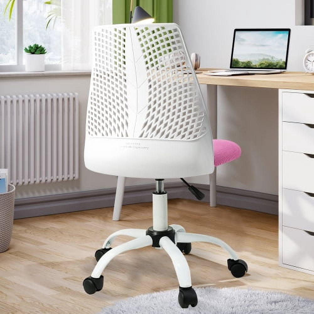 Armless Ergonomic Office and Home Pink Chair with Supportive Cushioning