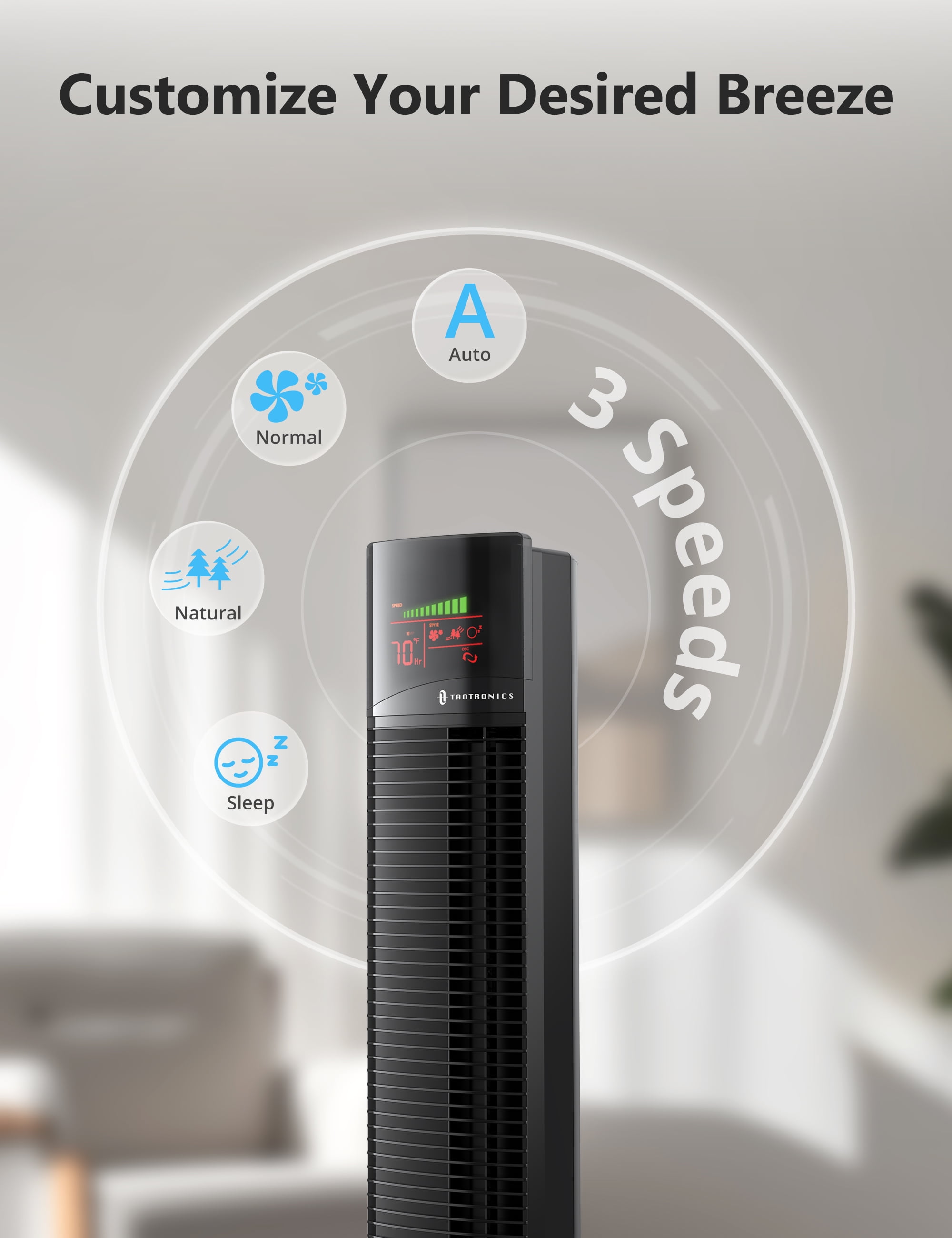 TaoTronics Tower Fan, 36" Cooling Fan with Remote, 65° Floor Fan Oscillating, Powerful Fan with 9 Modes, Large LED Display, 12-Hour Timer, Quiet Portable Bladeless Fan for Bedroom Living Rooms Office