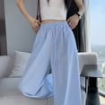 thumbnail image 2 of RWJDXD Pantalon Décontracté à Rayures Verticales Bleu Réel pour Femmes, Pantalon d'Été à Jambes Larges et Droites, 2 of 7