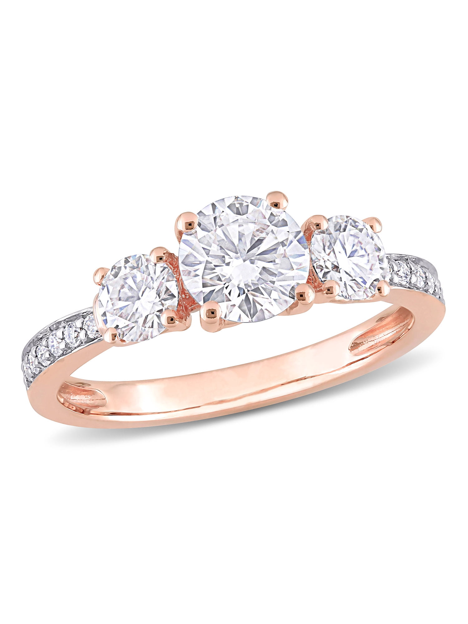 2.10 CT Three Stone with Accent Ring Engagement Wedding Band 14K Rose Gold 