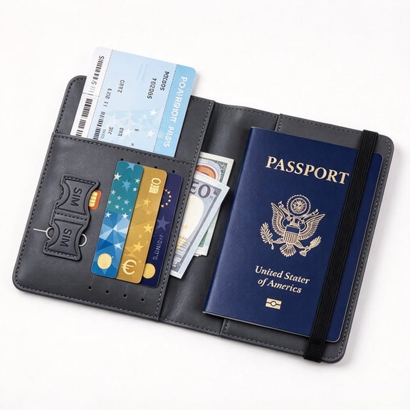 Youersen Passport Holder Wallet for Travel, RFID Blocking Leather, Black