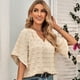 thumbnail image 3 of Dinheiro Blusas para mujer de manga corta con cuello en V y pompones de gasa casuales, L,, 3 of 8