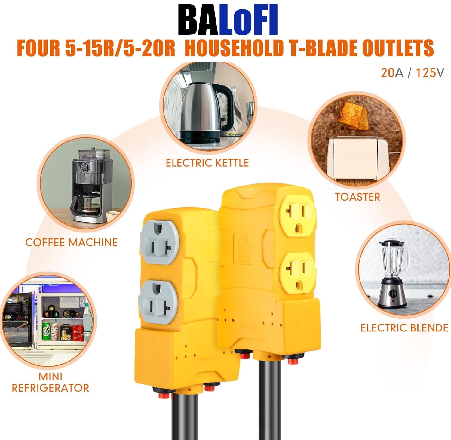 BALoFI 1.5FT 220 Adapter: NEMA 10-50P to 4x 5-20R/15R with 20 Amp Circuit Breaker - Perfect for 220/250V Electric Stove/Range/Oven! Power Convert Cable