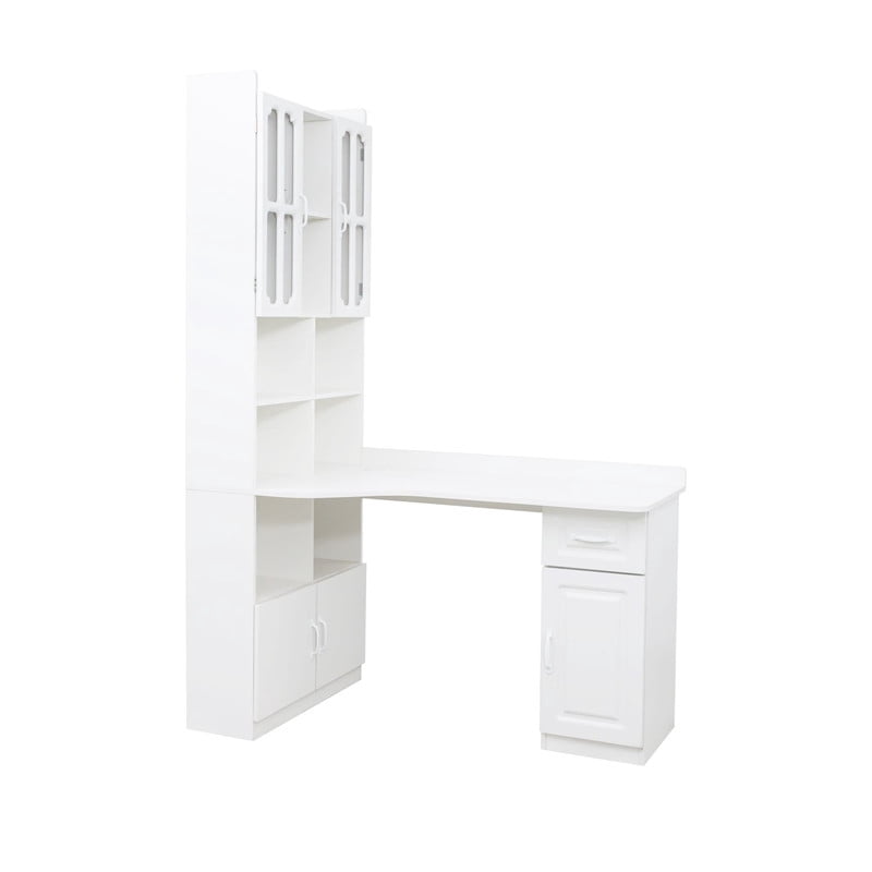 L-Shaped Corner Computer Desk with Cabinets and 1 Drawer, Office Desk with Bookshelf and Hutch, Writing Table Large Workstation with Open Shelves